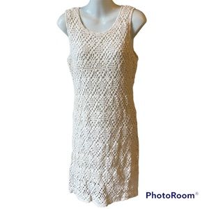 Tyler Boe small white crochet tank dress with liner 100% cotton EUC